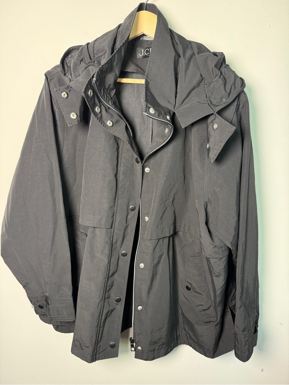 J.Crew Re-Imagined Hooded Utility Jacket Anorak Windbreaker Black XXL